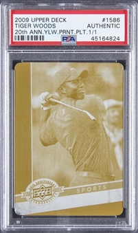 2009 Upper Deck "20th Anniversary Yellow Printing Plate" #1586 Tiger Woods (#1/1) - PSA Authentic